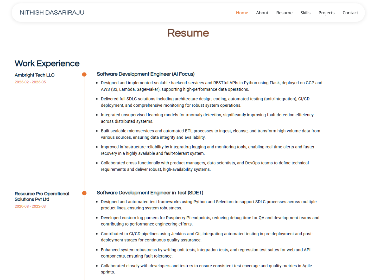 Portfolio projects section preview